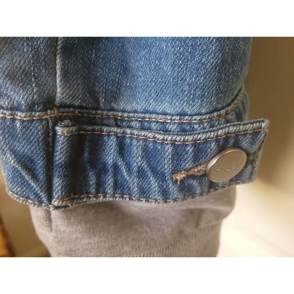 RISEN Los Angeles Streetwear Denim Jacket with Attached Grey Hoodie - Size S - Picture 3 of 11